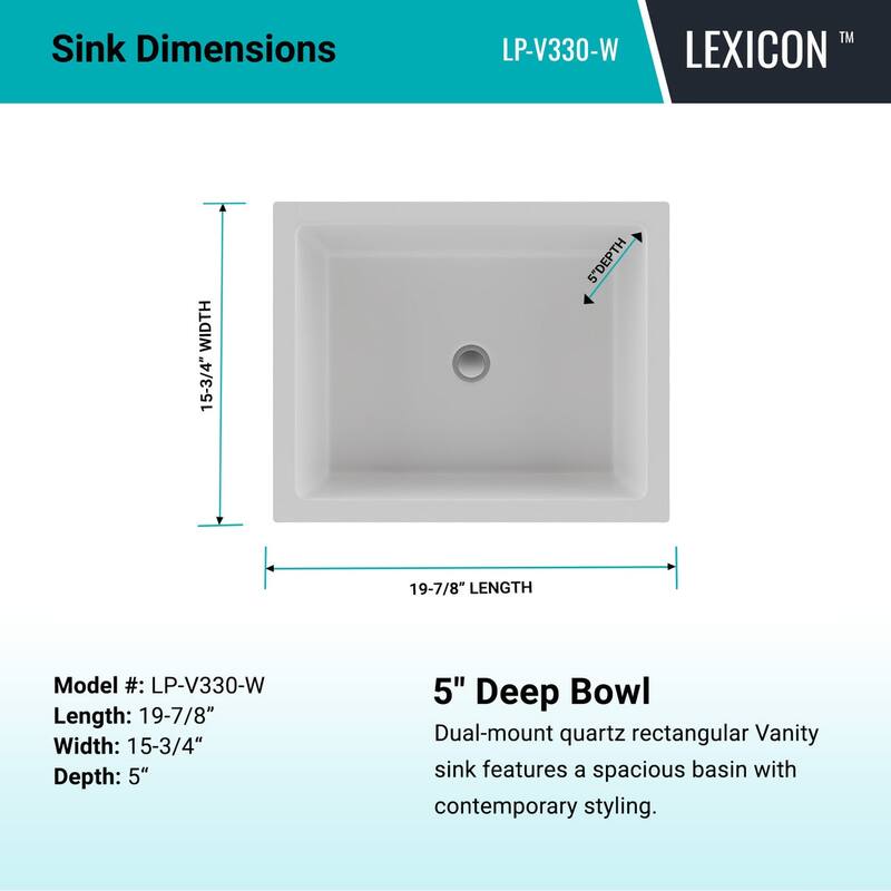 Lexicon Platinum V330 Quartz Composite Rectangle Vanity Sink - Galaxy White
