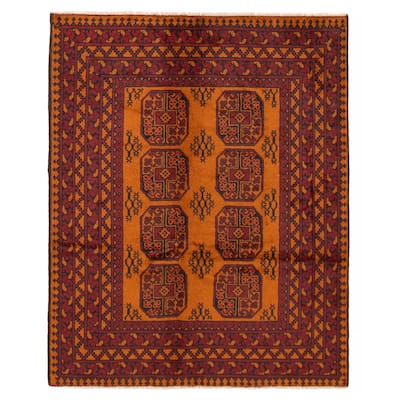 ECARPETGALLERY Hand-knotted Uzbek Kargahi Burnt Orange Wool Rug - 4'10 x 6'2