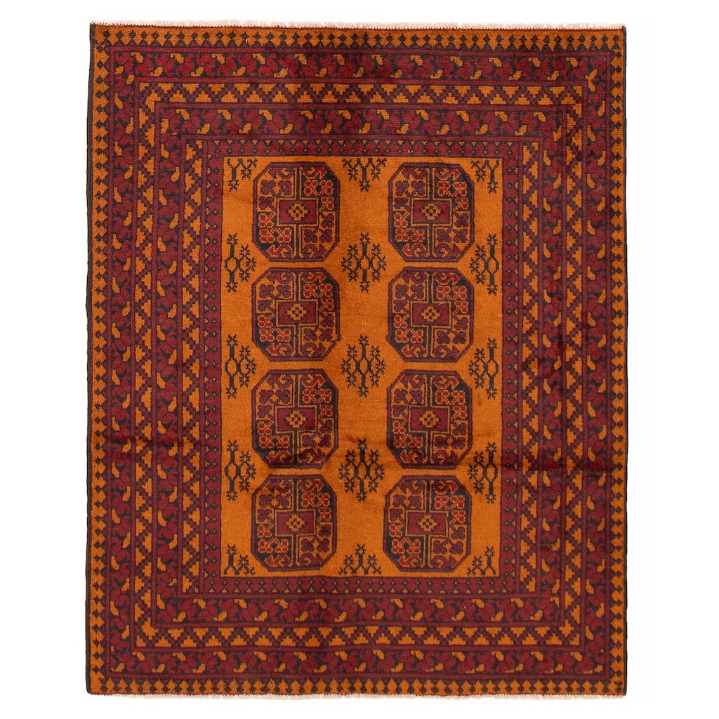 ECARPETGALLERY Hand-knotted Uzbek Kargahi Burnt Orange Wool Rug - 4'10 x 6'2