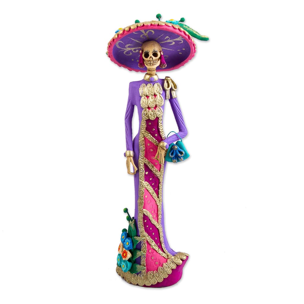 Novica Handmade La Catrina Socorro Ceramic Sculpture