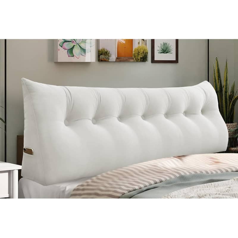 Velvet Headboard Reading Wedge Pillow for Bed Rest Sit Up Back Support - King - White
