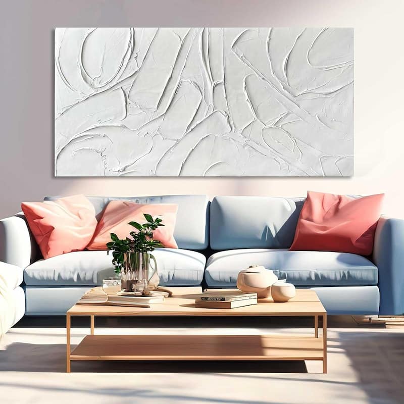 White Abstract Wall Decor Maximalist Artwork Textured Canvas Wall Art