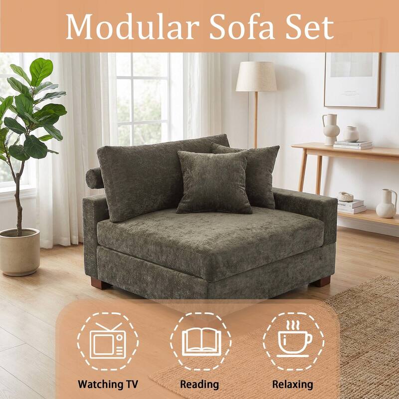 Chenille Upholstered Armless Accent Chair With Plush Cushion