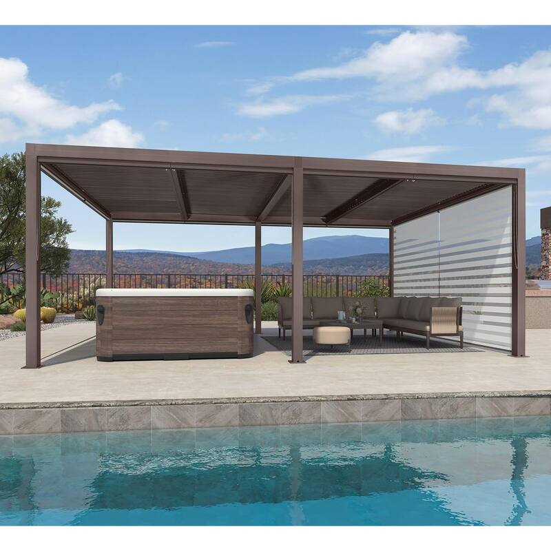 PURPLE LEAF Bronze Louvered Pergola with Adjustable Roof for Deck Backyard Garden Hardtop Gazebo