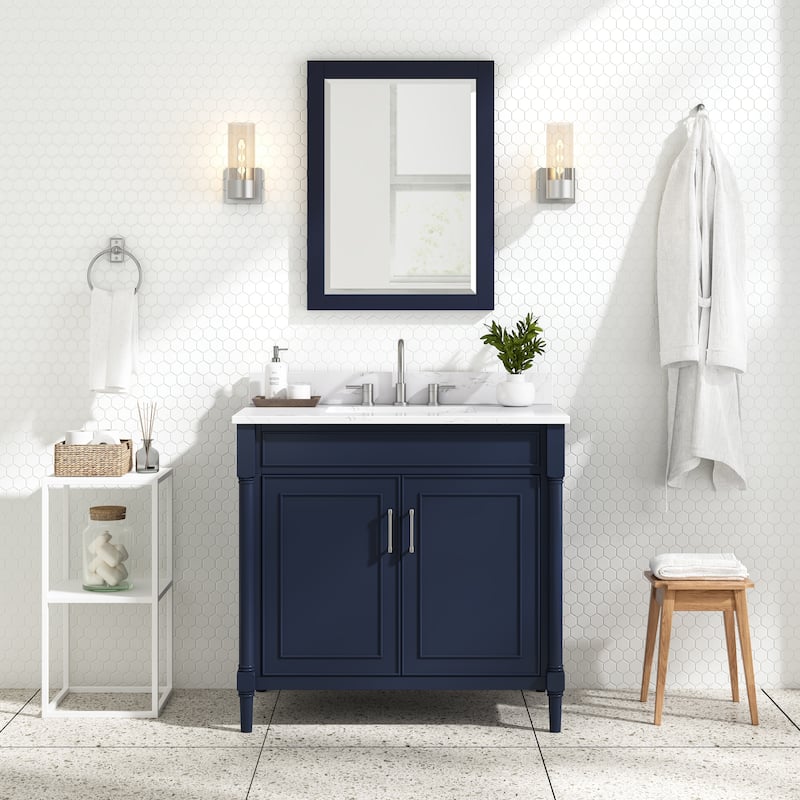Avanity Bristol 37 in. Bath Vanity in Navy Blue finish and Cala White Engineered Top