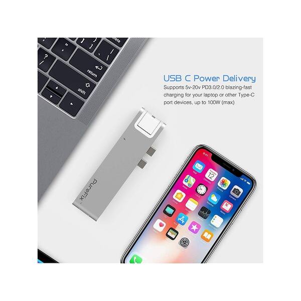Shop Purefix Usb C Hub 7 In 1 Dual Type C Adapter Silver For Macbook Pro 13 15 Overstock 26517944