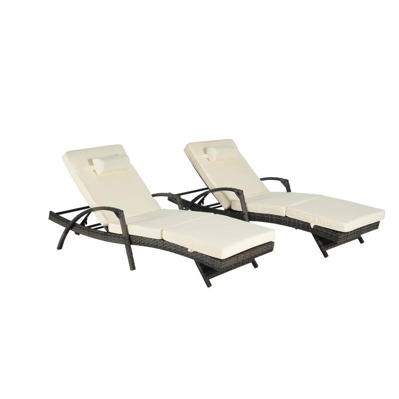 Wicker Curved Lounge Chair Set of 2, Outdoor Reclining Chairs with Cushions & 5 Adjustable Reclining Angles