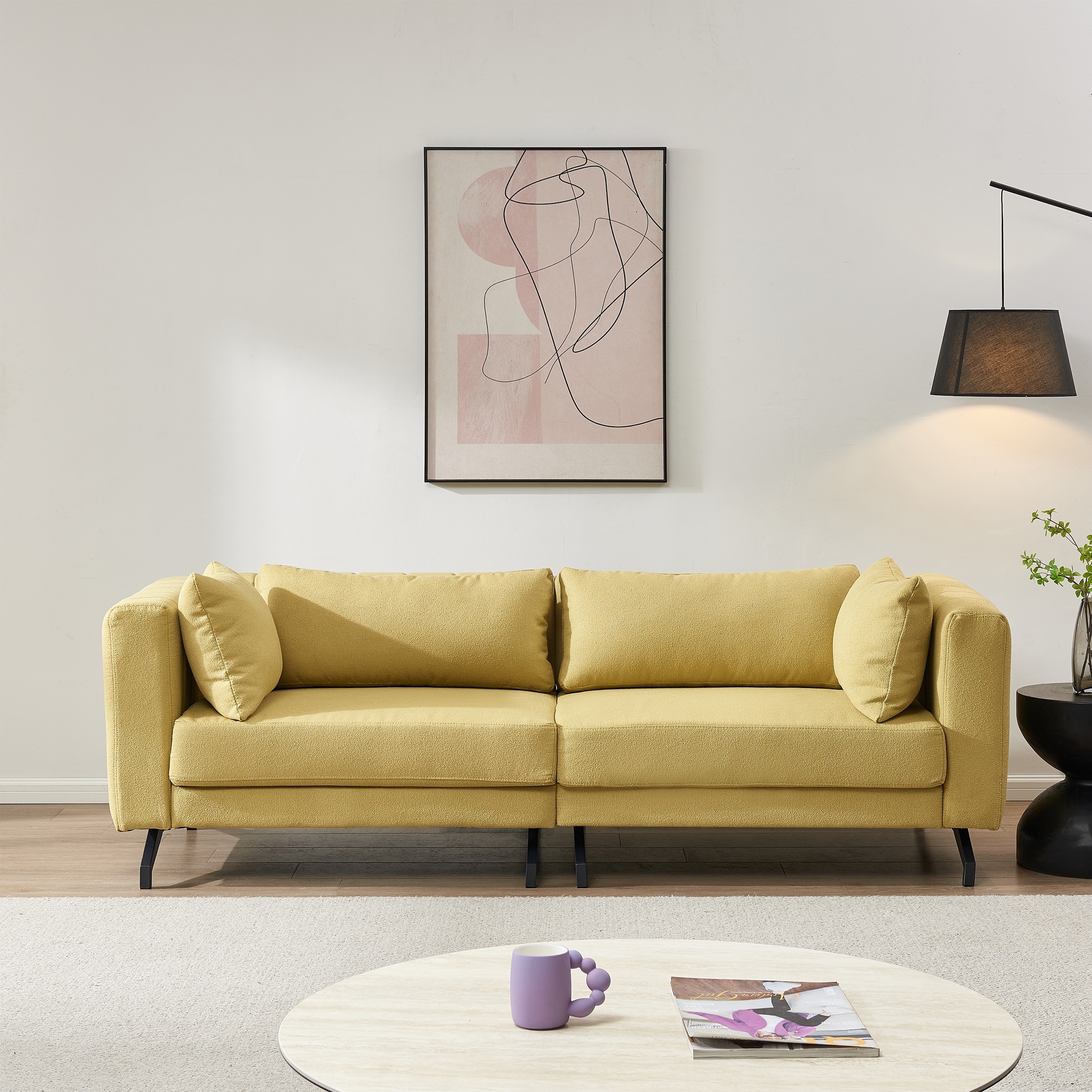 3 Seater Sofa Fabric Upholstered Couch with 2 Pillows On Sale