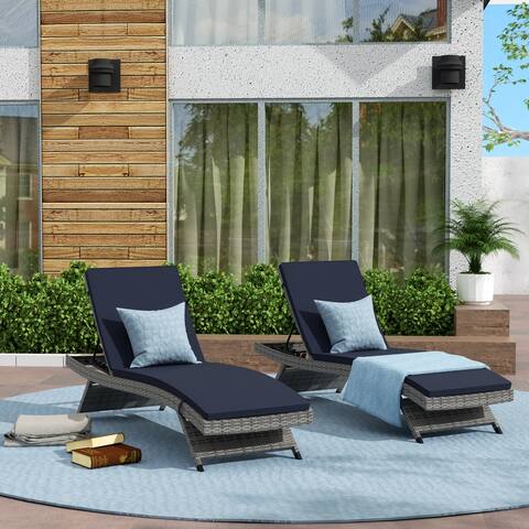 Kona Outdoor Grey Wicker Chaise Lounge (Set of 2) with Cushions