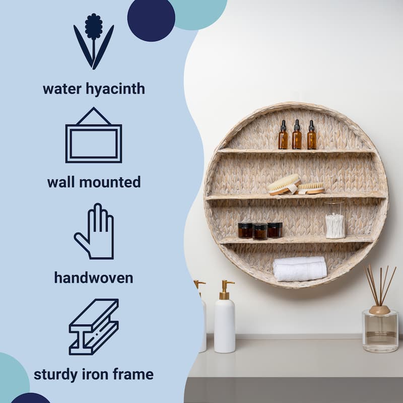 happimess 24.5" 3-Shelf Circular Handwoven Hyacinth Wall Rack