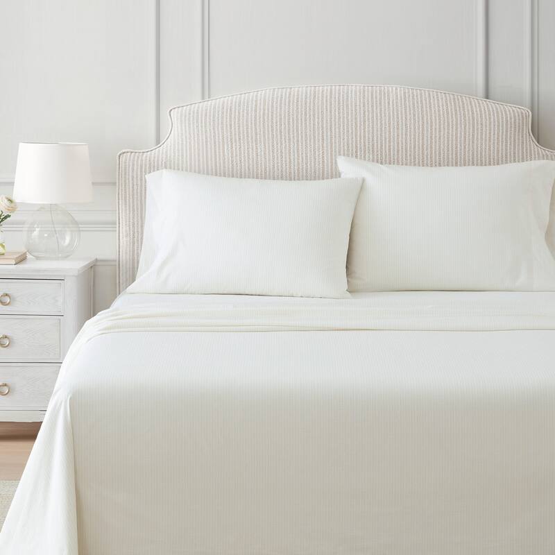 Martha Stewart Printed Cotton Percale Sheet Set - Dottie Stripe Yellow - Queen