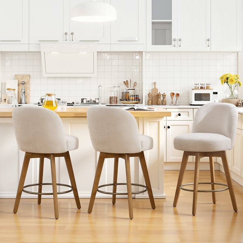 Fabric Upholstered Counter Height Swivel Bar Stools - 37.8"H x 19.7"W x 23.2"D