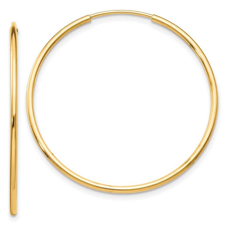 Curata 10k Yellow Gold 1.2mm Polished Endless Hoop Earrings - 15mm - 68mm