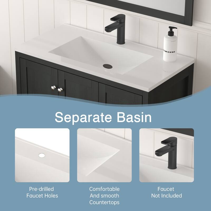 GDF Studio - Munich Modern 35.5" Plywood Bathroom Vanity with 3 Soft-Close Storage Drawers and Basin