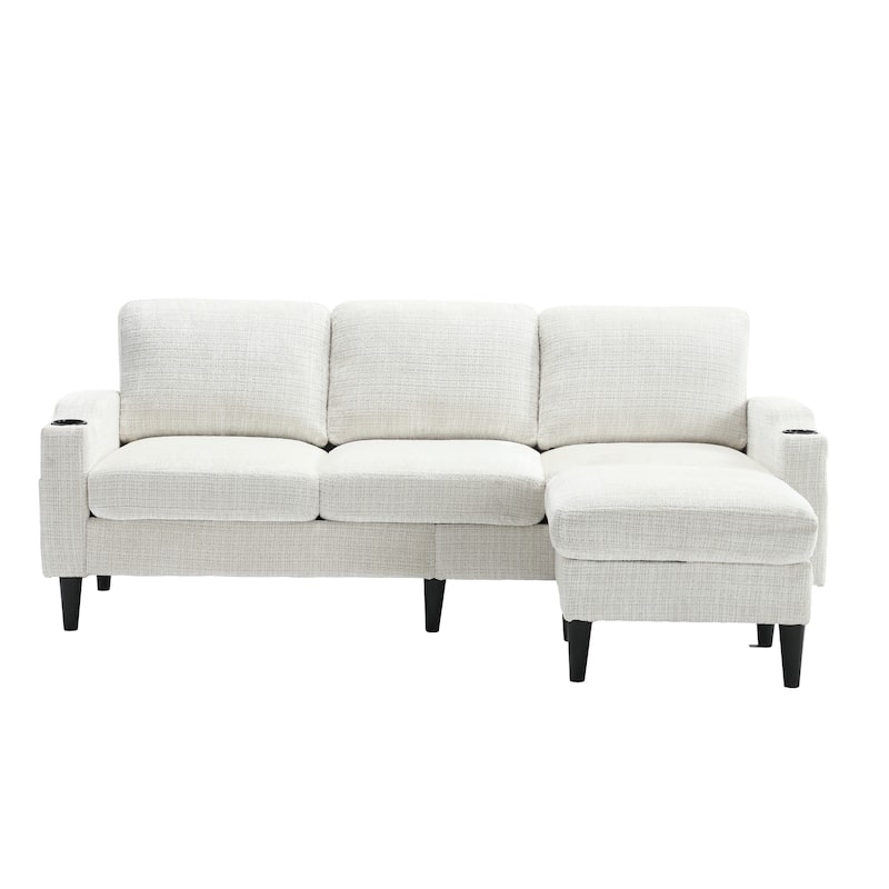 Modular Sectional Sofa with Storage Ottoman, Comfy Chenille Fabric Sofa, 3-Seater Sofa with Side Pockets & 2 Cup Holders