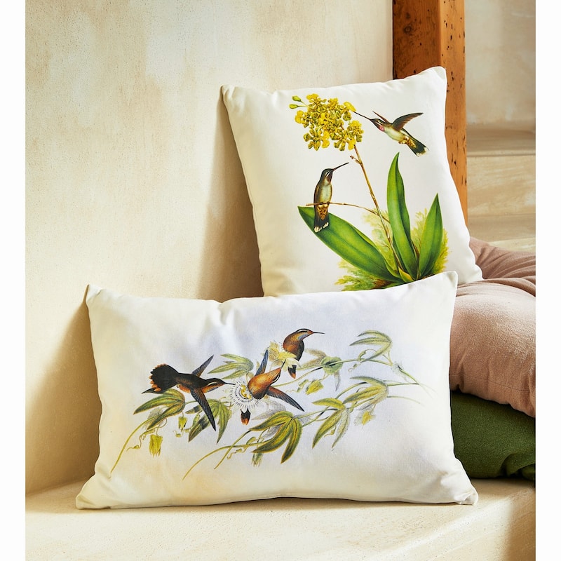 24"x16" Hummingbird Lumbar Cotton Accent Decorative Throw Pillow Poly Filled Removable Insert Rectangle - 24 x 16