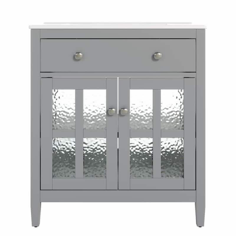 30" Bathroom Vanity with Ceramic Sink, Equipped with Adjustable Shelf and Tip-Out Tray