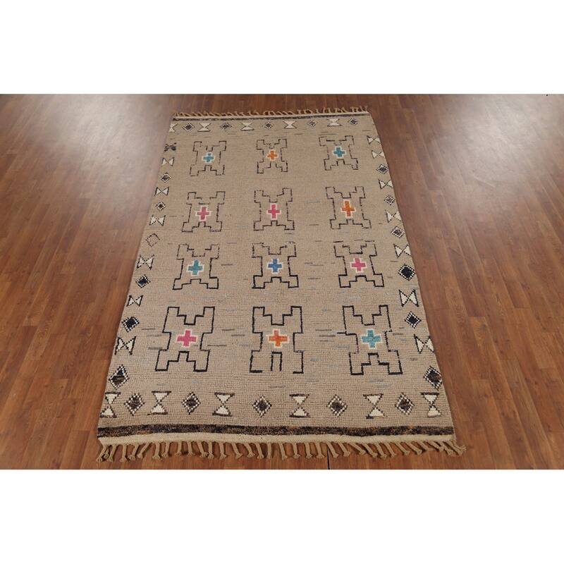 Brown Moroccan Oriental Area Rug Handmade Wool Carpet - 5'0"x 8'11"