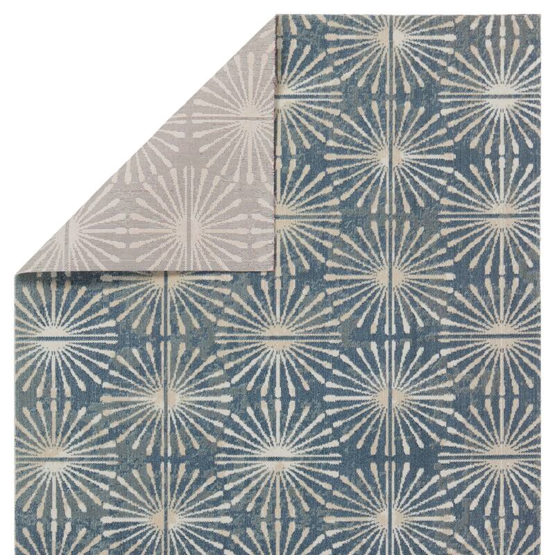 Franta Indoor/Outdoor Geometric Blue/Cream Runner Rug