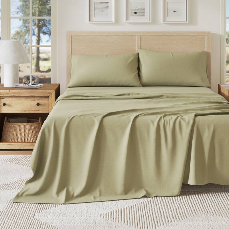 Linery & Co. Heathered Melange Cotton Jersey Knit Sheet Set - King - Heathered Eucalyptus