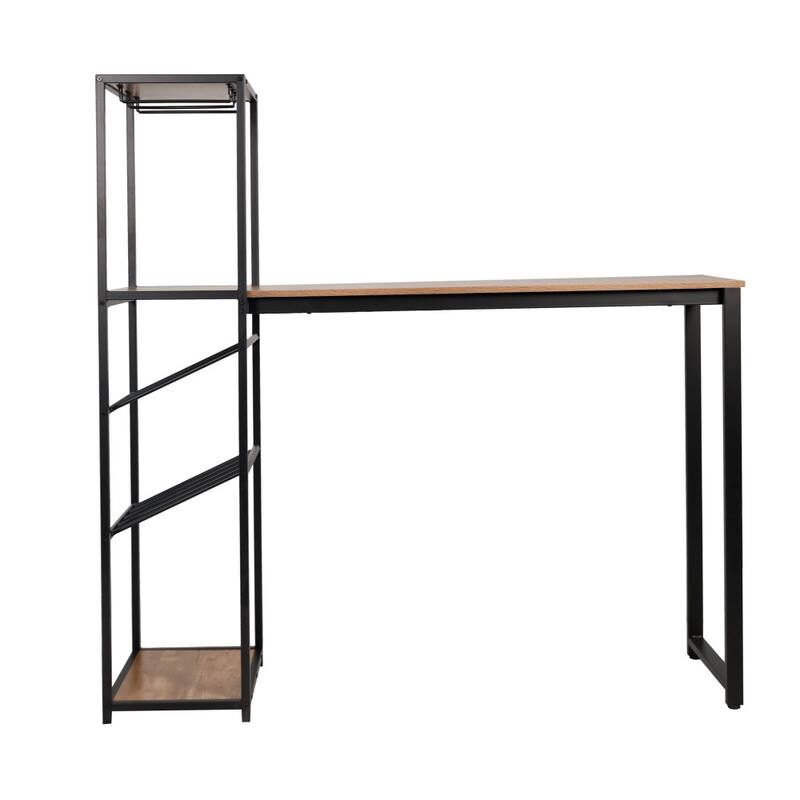 Modern Freestanding Metal Bar Table with Bottle and Stemware Storage