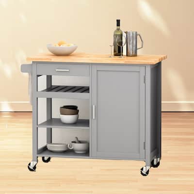 Contemporary Kitchen Island Cart with Storage Drawer, Shelves, and Towel Holder