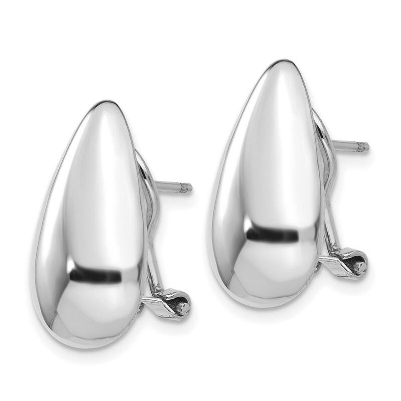 Curata 14k White Gold Hollow Polished 20x10mm Tear Drop Omega Back Earrings