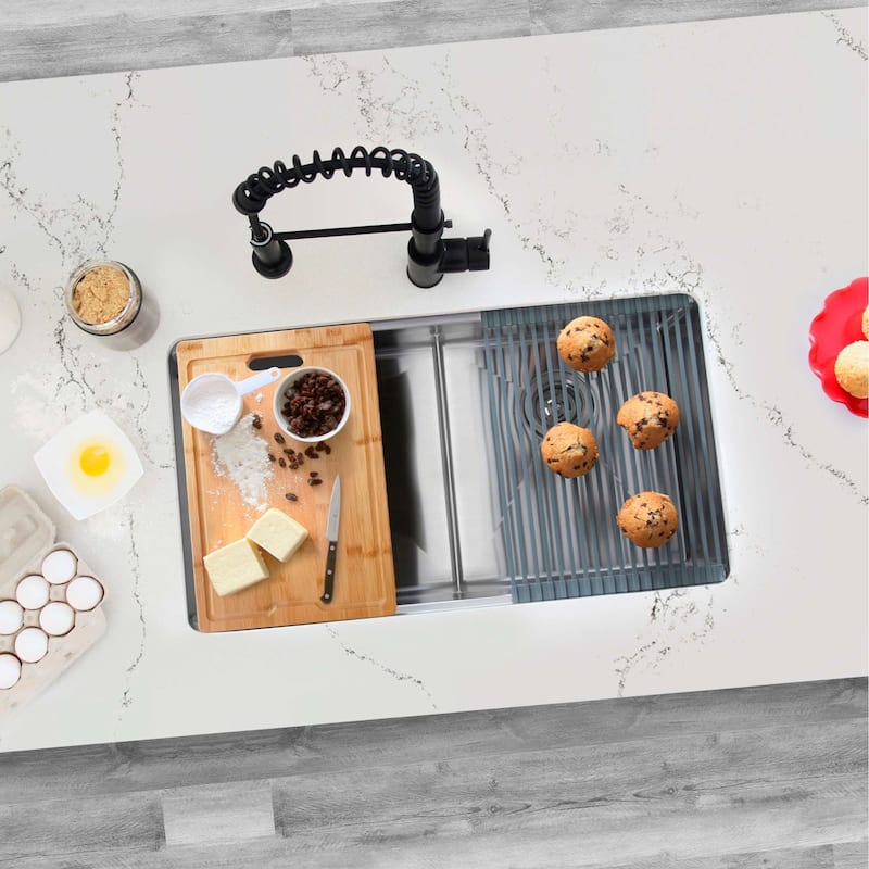 Stylish Undermount 32" Stainless Steel Double-Bowl 16G Kitchen Sink - 32" x 19" x 10" - Brushed Stainless Steel