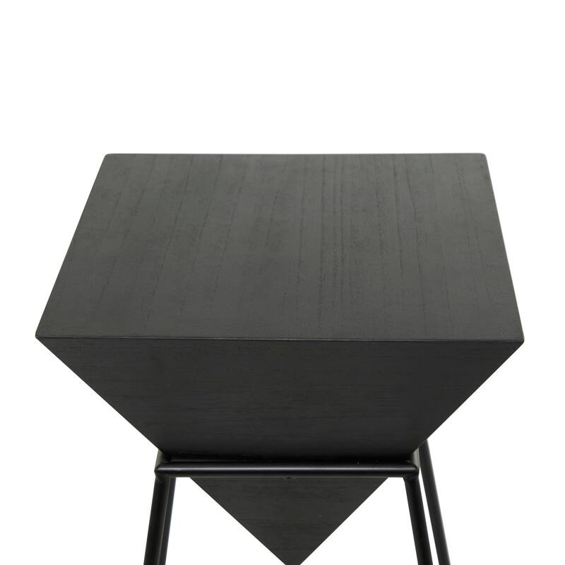 Minimalist Wood Inverted Pyramid Geometric Accent Table with Metal Stand - White or Black