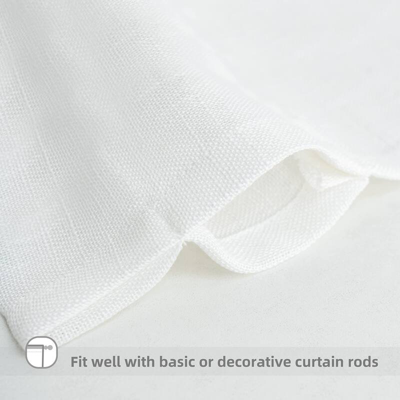 DriftAway Solid Color Linen Textured Slub Sheer with Pom Pom Trim Tie Up Adjustable Balloon Rod Pocket Window Curtains