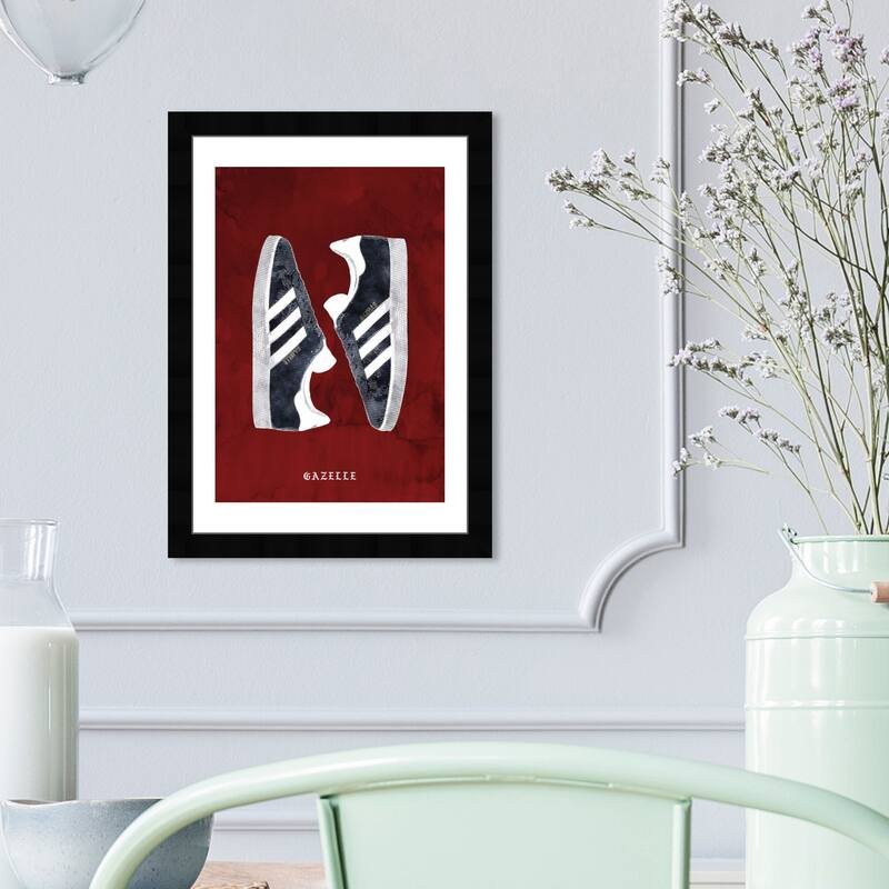 Wynwood Studio 'Stripped Sneakers' Fashion and Glam Wall Art Framed Print Shoes - Red, Black - 13 x 19
