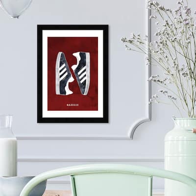 Wynwood Studio 'Stripped Sneakers' Fashion and Glam Wall Art Framed Print Shoes - Red, Black