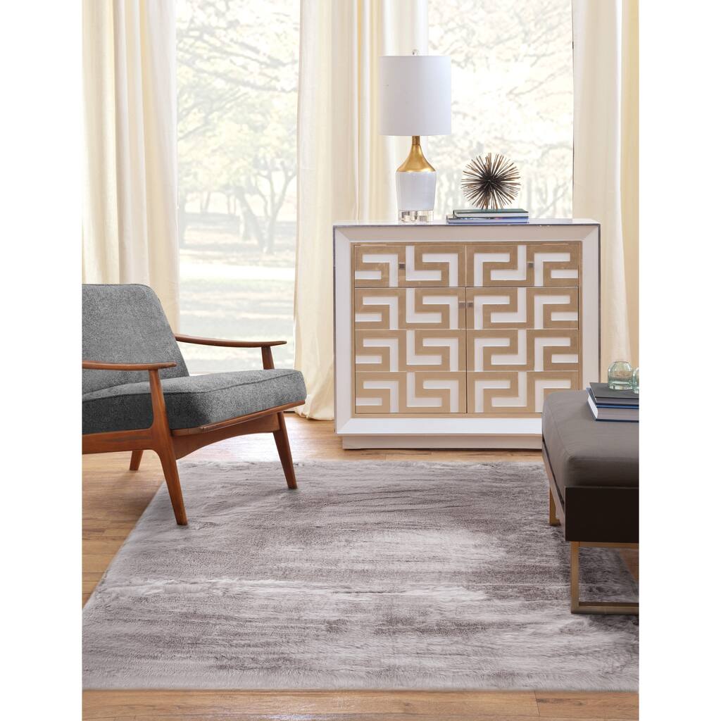 Silver Faux Fur Area Rug - 5"x8"