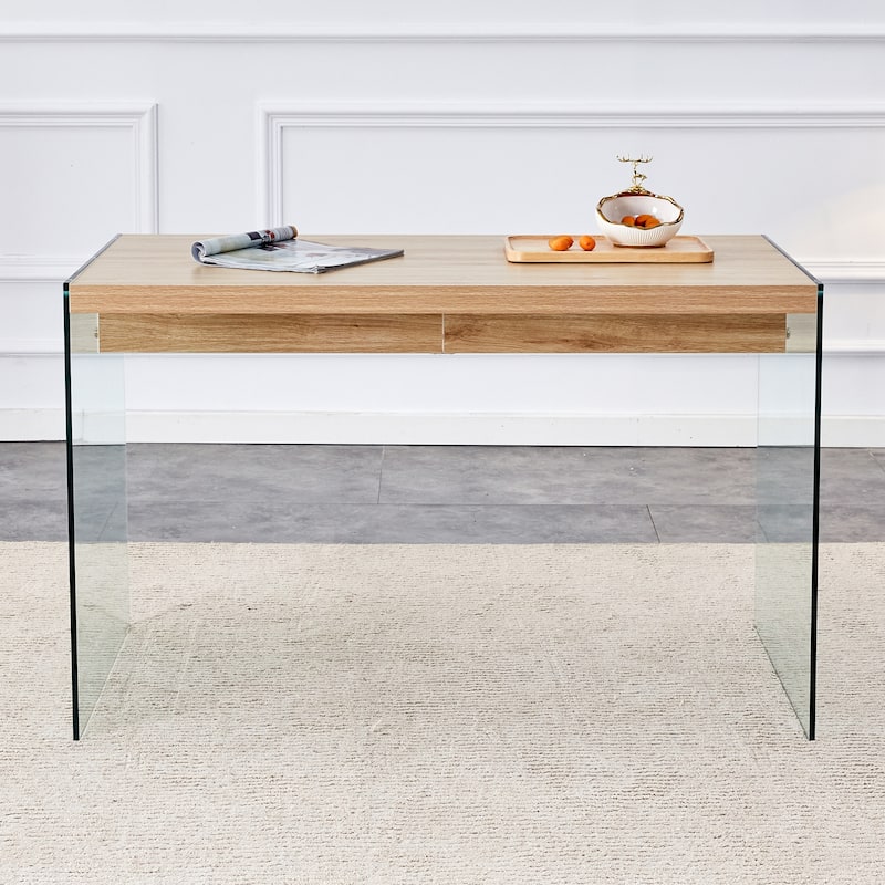 Dining Table, With Transparent Tempered Glass Legs