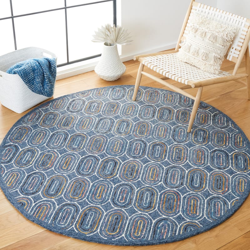 SAFAVIEH Handmade Metro Faviana French Country Wool Rug - 6' Round - Blue/Yellow