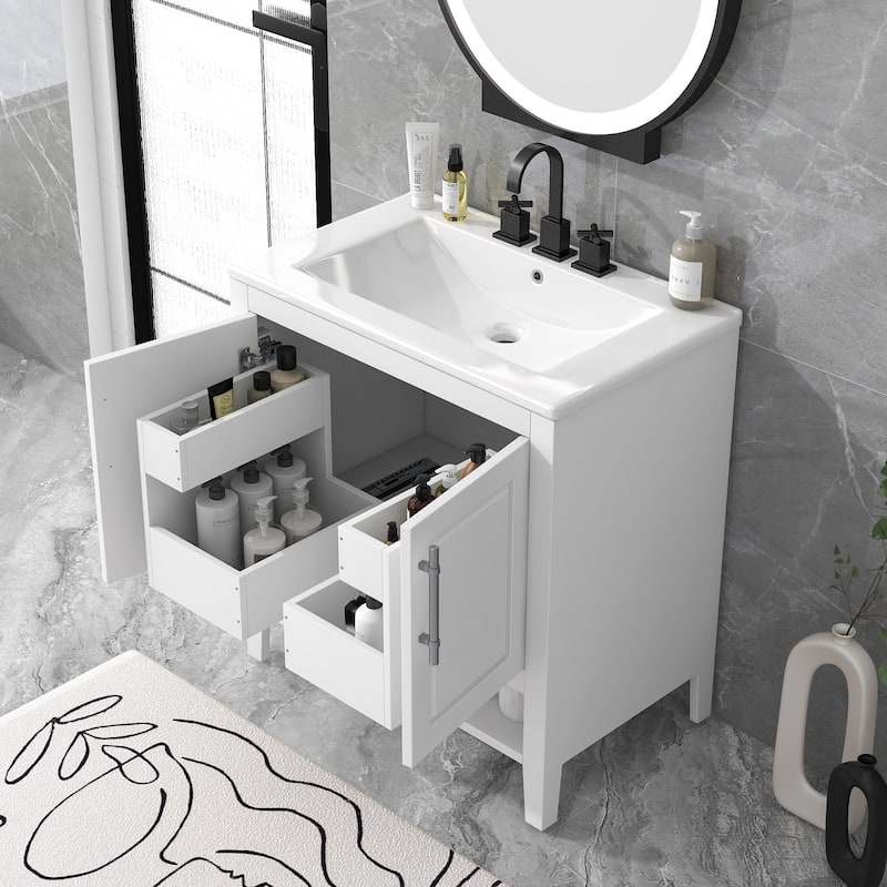 30 Inch Freestanding Bathroom Vanity Set with Ceramic Sink and Doors