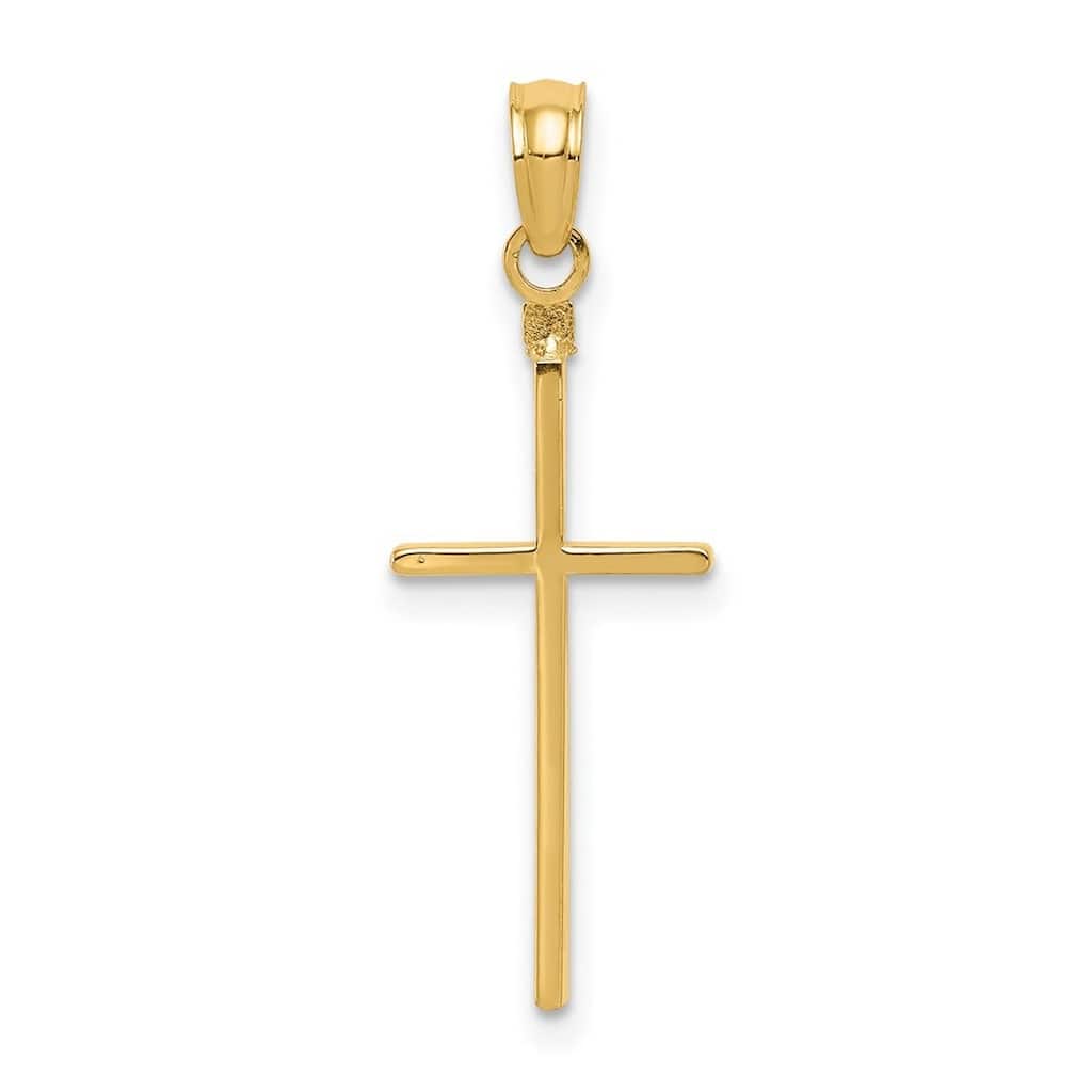 Curata 14k Yellow Gold 18" Solid Polished Stick Cross Pendant Necklace - 20x10mm