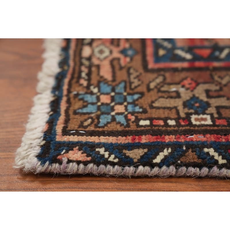 Hand Knotted Oriental 100% Wool Carpet Traditional Tribal Brown Gharajeh Area Rug - 4' 8'' X 2' 8''