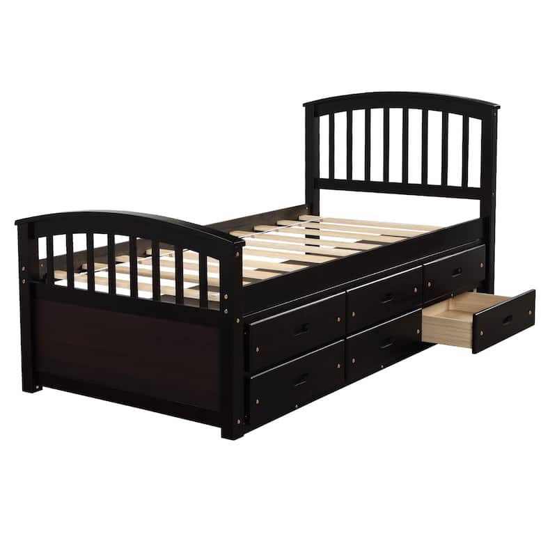 Roomfitters Twin Platform Storage Bed Solid Wood Frame with Storage Compartments