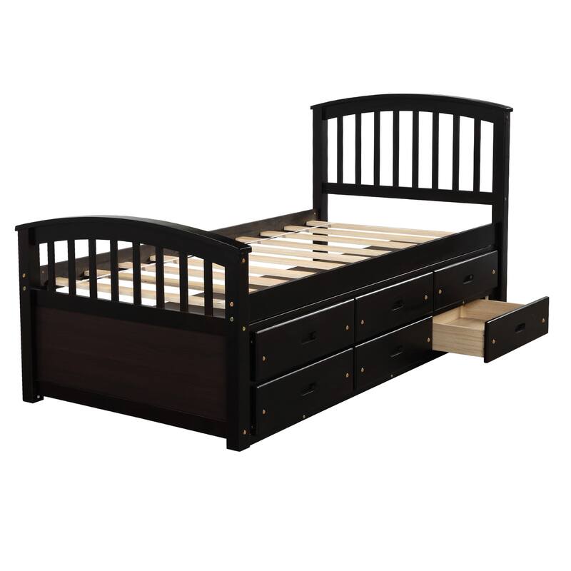 Twin Pinewood Platform Bed with Drawers