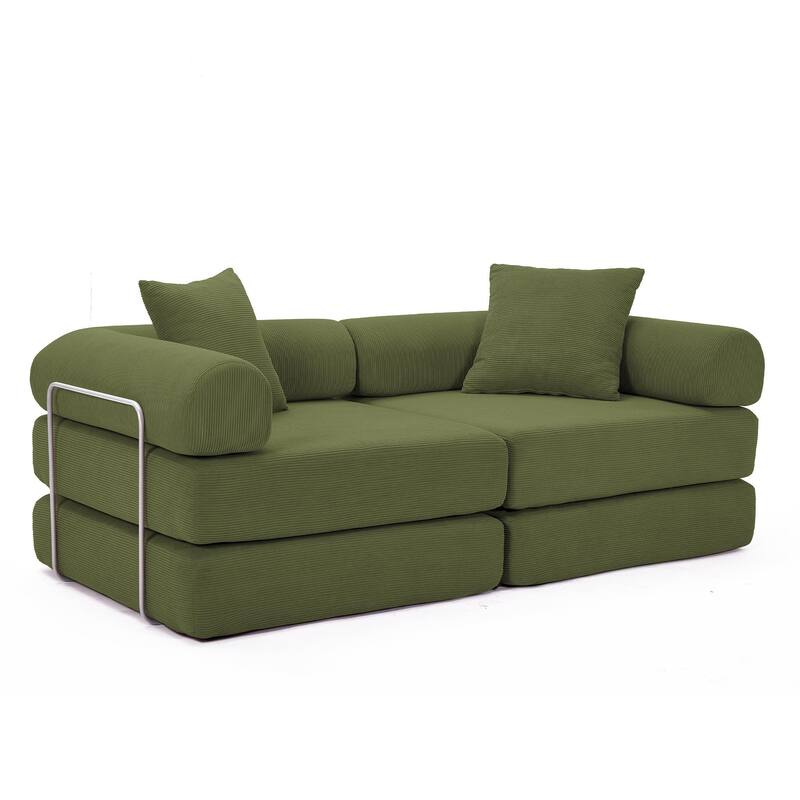 Modular Couch Sofa Bed, Convertible Design with Removable Armrests,Folding Mattress Couch for Small Spaces ,No Assembly