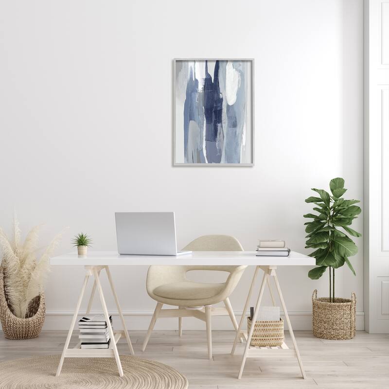 Stupell Layers of Blue and White Abstract Movements Framed Wall Art