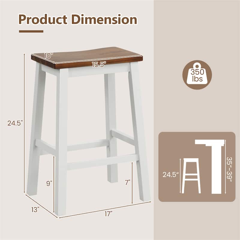 Gymax 24.5 Inch Set of 4 Saddle Stools Industrial Counter Height - Gray+Walnut