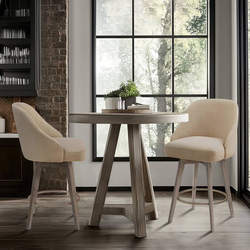 Madison Park Pearce Swivel Upholstered Counter Stool with Solid Wood Legs & Metal Footrest