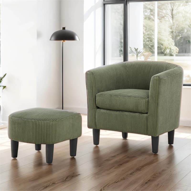 Upholstered Accent Arm Chair Corduroy with Ottoman Foot Rest