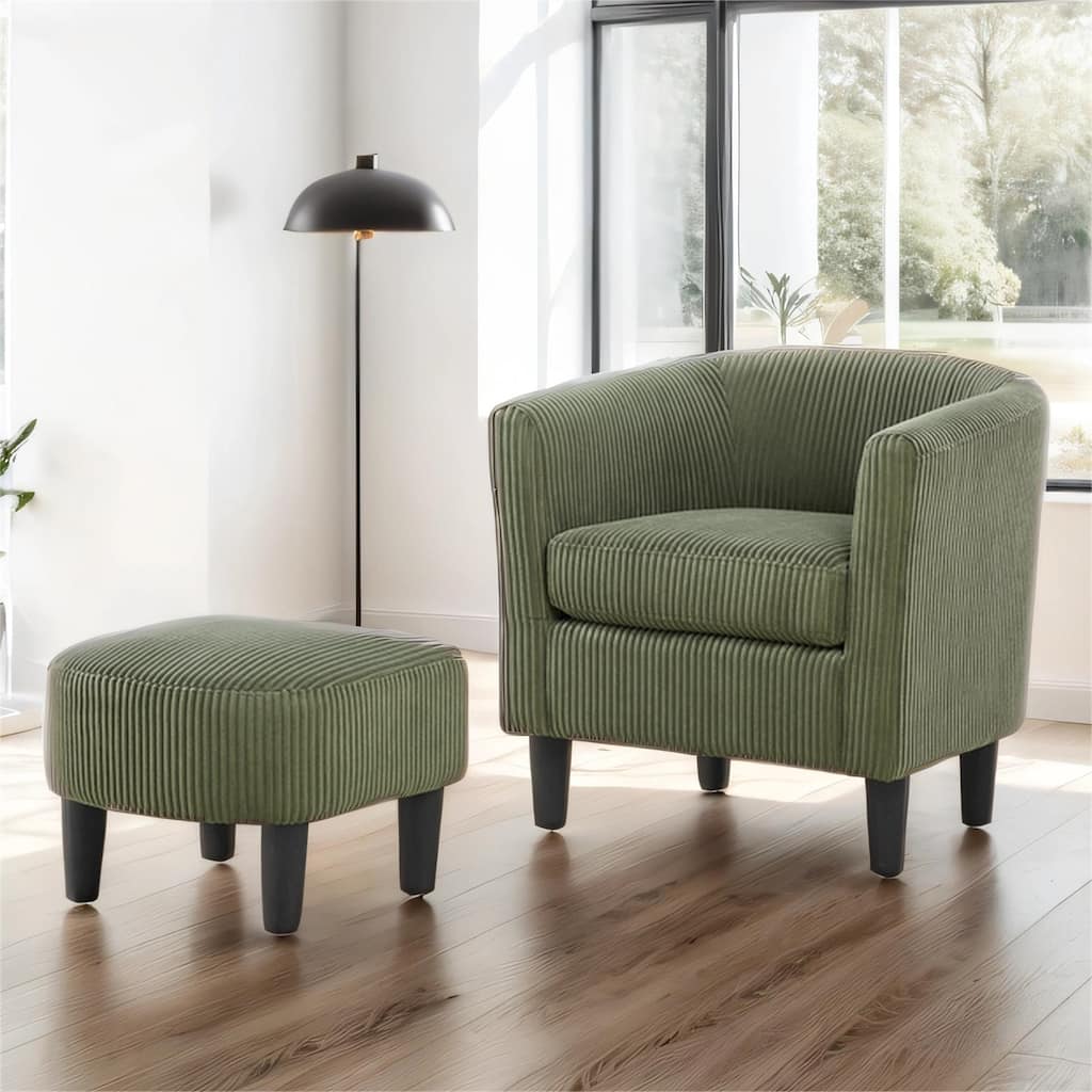Upholstered Accent Arm Chair Corduroy with Ottoman Foot Rest