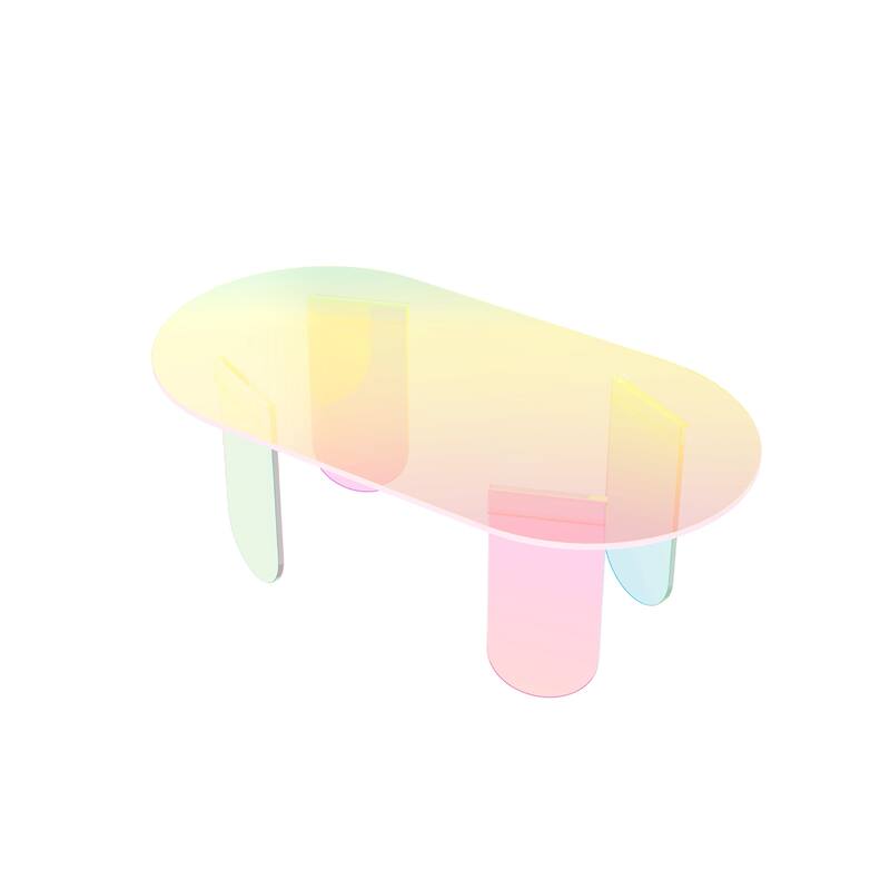 Acrylic Colorful Coffee Table Iridescent Glass End Table Side Table - 38"x20"x15"