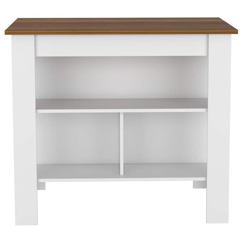Sierra 7-Shelf 4-Door 2-piece Kitchen Set, Upper Wall Cabinet and Kitchen Island White and Light Oak