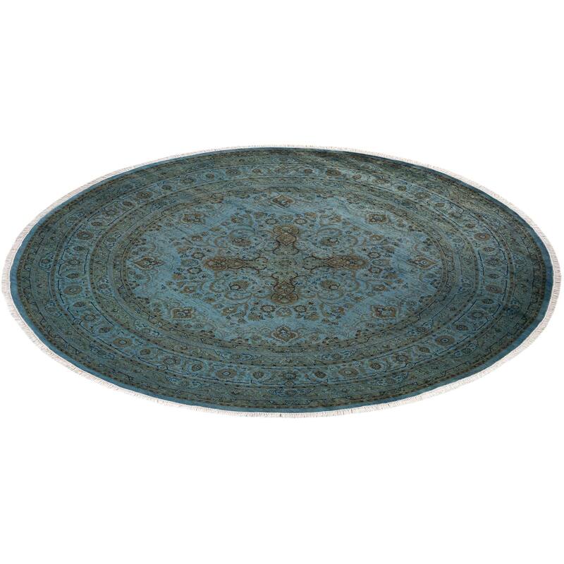 Overton Hand Knotted Wool Vintage Inspired Modern Contemporary Overdyed Blue Round Area Rug - 8' 1" x 8' 1"