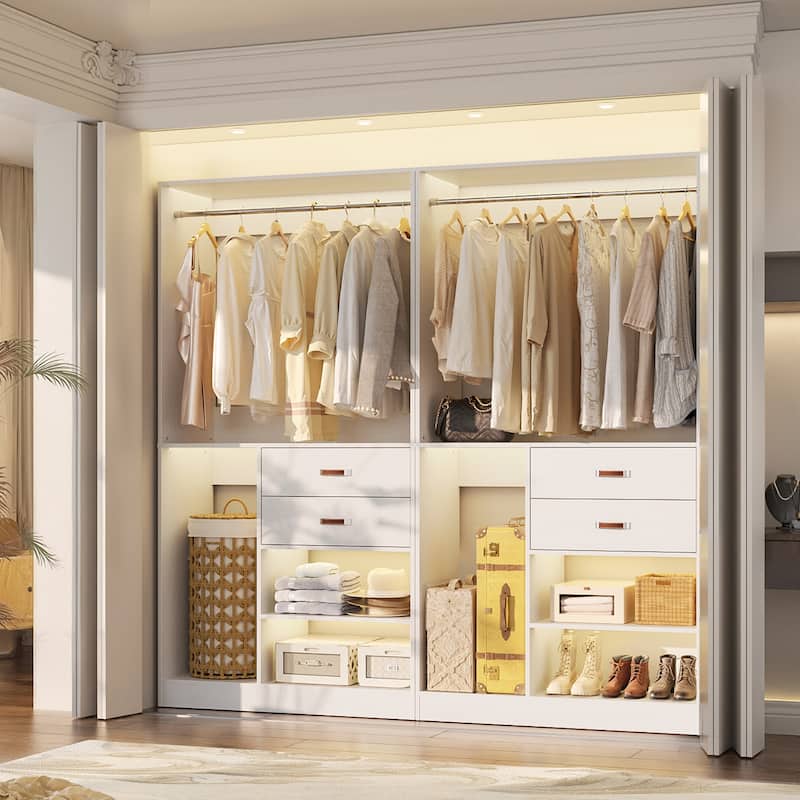 40'' Large Closet System with Shelves and 2 Drawers, Freestanding Closet Organizer with Hanging Rods - 2pcs - White